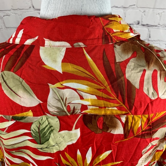 VINTAGE BASIC EDITIONS Hawaiian Shirt Red Button Down with Short Sleeves - Picture 8 of 13